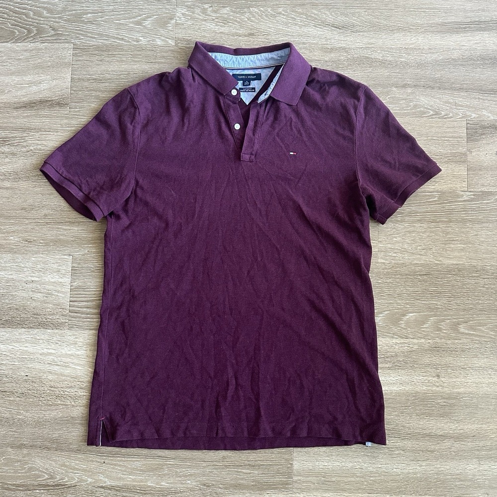 Tommy Hilfiger Short Sleeve Polo Shirt Burgundy Men's XL Custom Fit